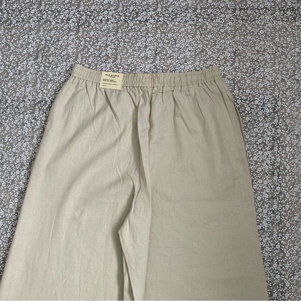Max Studio London NWT Cream Wide-Leg Linen Trousers - Picture 12 of 15